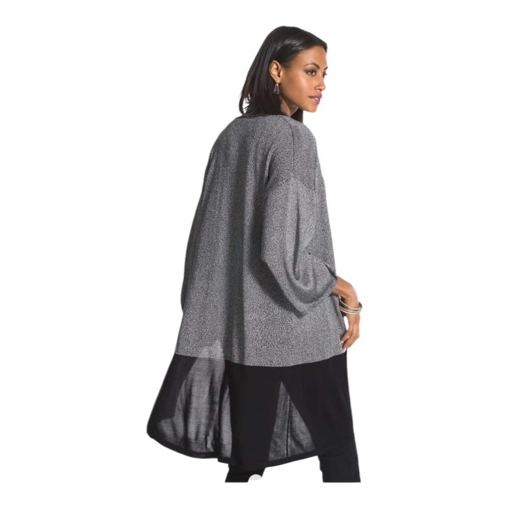 NWT $109 Blocked Black/White Long Cardigan Sweater 3/4 Sleeve Metallic Sz 2